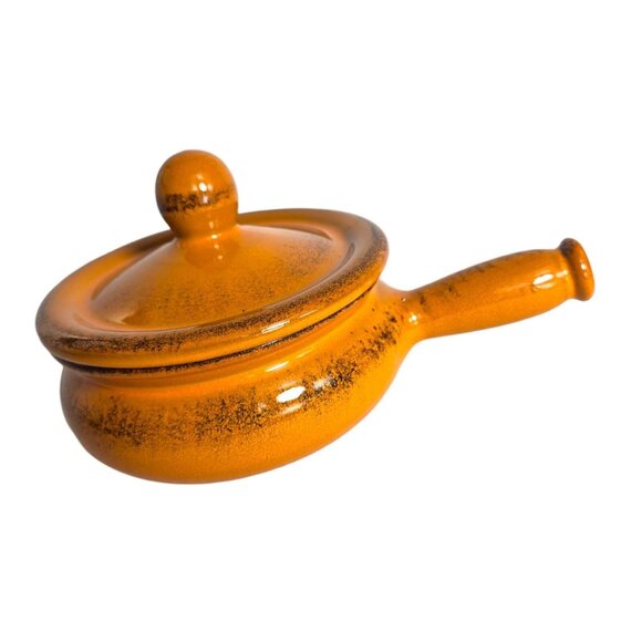 De Silva Orange Casserole Oven Safe Bowl Lid Made Italy Terracotta MCM - Picture 2 of 14